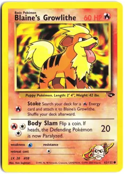 Blaine's Growlithe 62/132 Common Gym Challenge Pokemon - Image 1