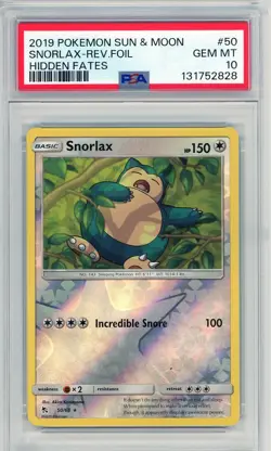 2019 POKEMON SUN & MOON #50 SNORLAX REVERSE FOIL GEM MT PSA 10 HIDDEN FATES - Image 1