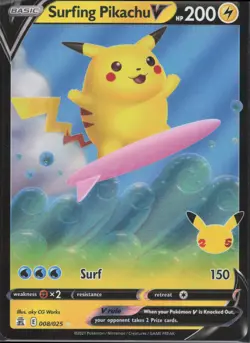 Pokemon TCG - Surfing Pikachu V 008/025 Holo Rare V Celebrations - 1002 - Image 1