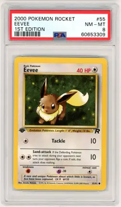 2000 Pokemon Team Rocket #55 Eevee 1st Edition PSA 8 - Image 1