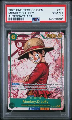 2025 ONE PIECE MONKEY D LUFFY OP13-118 CARRYING ON HIS WILL SEC ALT ART PSA 10 - Image 1