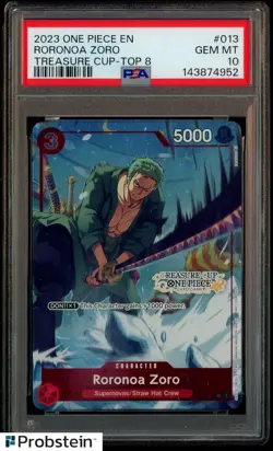 2023 ONE PIECE CARD EN RORONOA ZORO TREASURE CUP TOP 8 ST01-013 PSA 10 GEM MINT - Image 1