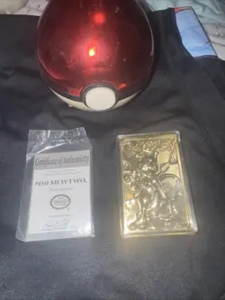 23k Gold Plated Mewtwo Pokemon Burger King 1999 Metal Trading Card w/Pokeball - Image 1