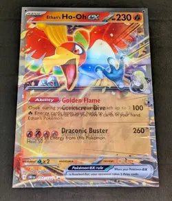 POKEMON DESTINED RIVALS 17 X 24 CYNTHIA'S GARCHAMP ETHAN'S HO-OH LENTICULAR CARD - Image 1