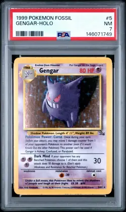 1999 Pokemon Fossil - Gengar 5/62 - Holo - PSA Graded: 7 - Image 1