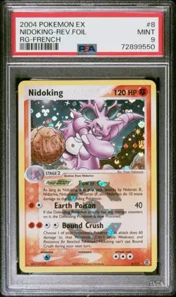 2004 POKEMON EX FIRE RED & LEAF GREEN #8 NIDOKING-REVERSE FOIL PSA 9 error Label - Image 1