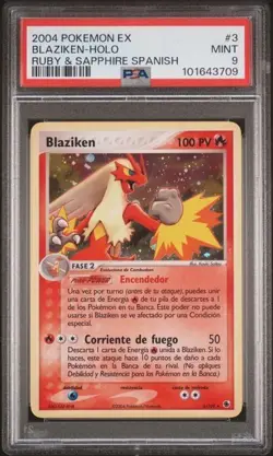 LOW POP ✨2004 POKEMON SPANISH RUBY & SAPPHIRE #3 BLAZIKEN HOLO PSA 9 - Image 1