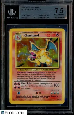 1999 Pokemon Game Base Set Unlimited #4 Charizard Holo Rare BGS 7.5 w/ 9 - Image 1