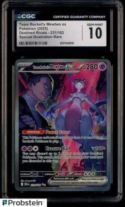 2025 Pokemon Destined Rivals Team Rocket's Mewtwo ex SIR CGC 10 GEM MINT - Image 1