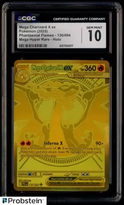 2025 Pokemon Phantasmal Flames Mega Hyper Rare #130 Mega Charizard X ex CGC 10 - Image 1