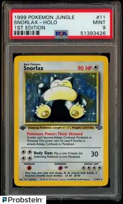 1999 Pokemon Jungle 1st Edition #11 Snorlax Holo PSA 9 MINT - Image 1