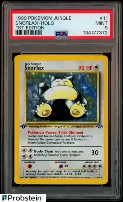 1999 Pokemon Jungle 1st Edition #11 Snorlax Holo PSA 9 MINT - Image 1