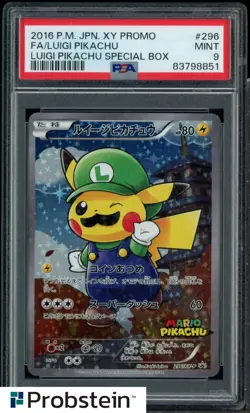 2016 Pokemon Japanese XY Promo Special Box #296 FA Luigi Pikachu PSA 9 MINT - Image 1