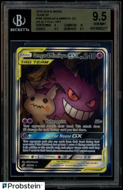 2019 Pokemon S & M Team Up #165 Gengar & Mimikyu Gx UR FA BGS 9.5 GEM MINT - Image 1
