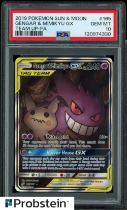 2019 Pokemon Sun & Moon Team Up FA #165 Gengar & Mimikyu Gx PSA 10 GEM MINT - Image 1