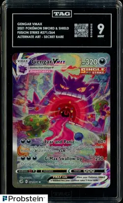 2021 Pokemon Fusion Strike Secret Rare #271 Gengar VMAX TAG 9 MINT - Image 1