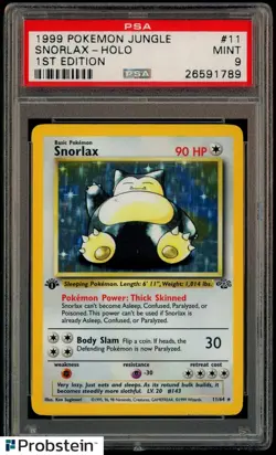 1999 Pokemon Jungle 1st Edition #11 Snorlax Holo PSA 9 MINT - Image 1