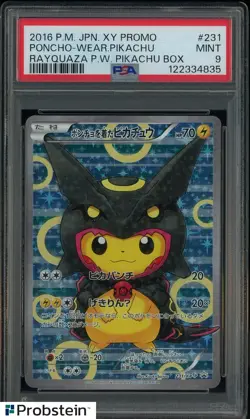 PSA 9 PONCHO WEARING PIKACHU RAYQUAZA P.W. BOX 2016 POKEMON XY PROMO #231 - Image 1