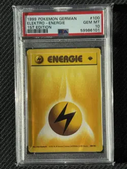 1999 Pokemon GERMAN 1st Edition Base Set Elektro-Lightning Energy 100 PSA 10 - Image 1