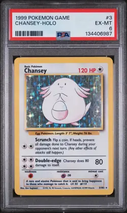 Chansey-Holo Pokemon Game Base Set 3/102 PSA 6 - Image 1
