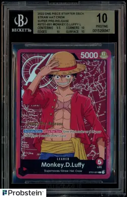 Monkey.D.Luffy ST01-001 Super Pre-Release 2022 One Piece Straw Hat Crew BGS 10 - Image 1