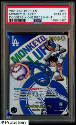 2025 ONE PIECE PROMOS DODGERS X ONE PIECE NIGHT #010 MONKEY D. LUFFY PSA 10 - Image 1