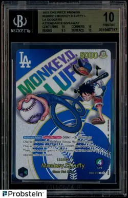 2025 ONE PIECE PROMOS DODGERS X ONE PIECE NIGHT #010 MONKEY D. LUFFY BGS 10 - Image 1