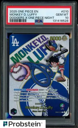2025 One Piece En Dodgers X One Piece Night #010 Monkey D. Luffy PSA 10 GEM MINT - Image 1