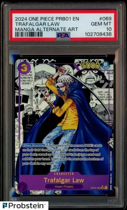 2024 One Piece PRB-01 EN Manga Alternate Art #069 Trafalgar Law PSA 10 GEM MINT - Image 1