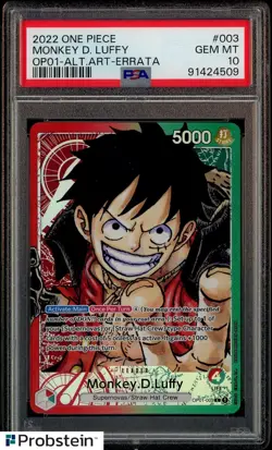 2022 One Piece OP-01 Alternate Art #003 Monkey D. Luffy Errata PSA 10 - Image 1