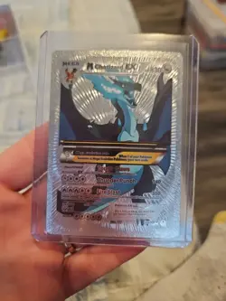 M Charizard EX Silver Foil Fan Art Vinyl Premium Collector Card Blue - Image 1