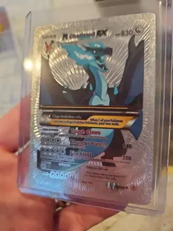 M Charizard EX Silver Foil Fan Art Vinyl Premium Collector Card Blue - Image 2