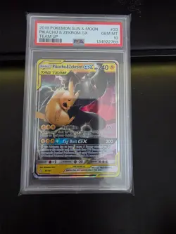 English Pokemon 2019 SM Team Up Pikachu Zekrom GX Card 33/181 PSA 10 GEM MINT - Image 1