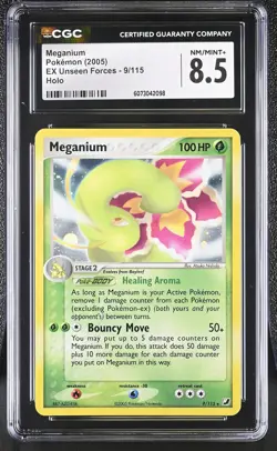 CGC 8.5 Meganium 2005 EX Unseen Forces 9/115 Holo Pokemon Card - Image 1