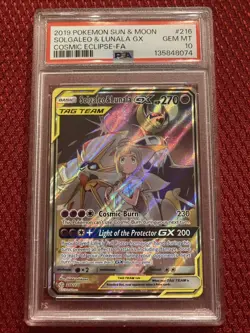 2019 Pokemon Sun & Moon Solgaleo Lunala GX Cosmic Eclipse-FA #216 PSA Gem MT 10 - Image 1
