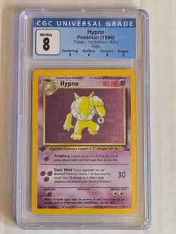 Pokemon TCG Hypno 8/62 Fossil Set Holo Rare 1st Edition CGC 8 - Image 1