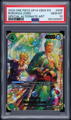 2026 ONE PIECE OP14-EB04 SPECIAL ALTERNATE ART #006 RORONOA ZORO PSA 10 BUBBLE - Image 1