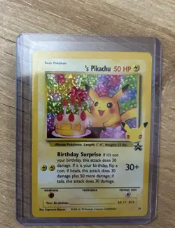 Pokemon ______'s Pikachu 24/53 Wotc Promo Holo 50HP Basic Birthday Surprise Card - Image 1