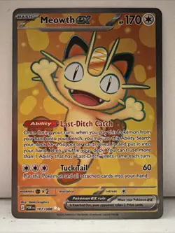 Pokemon TCG Perfect Order Meowth Ex Full Art 107/088 Prerelease Pokemon Playable - Image 1