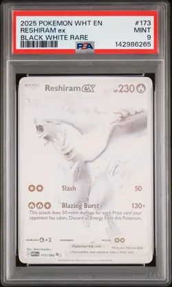 MINT 2025 POKEMON WHT EN-WHITE FLARE BLACK WHITE RARE #173 RESHIRAM EX PSA 9 - Image 1
