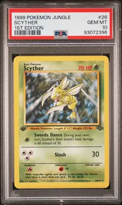 PSA 10 Scyther 1st Edition Jungle 26/64 1st Edition Rare Pokemon Card - Image 1