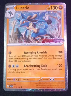 Pokemon TCG Lucario Stamped Cosmos Holo Card 114/198 Scarlet and Violet NM EN - Image 1