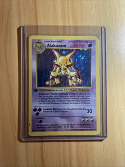 Vintage Pokemon Card First Edition Shadowless Alakazam Base Set Holo 1/102 MP-HP - Image 1