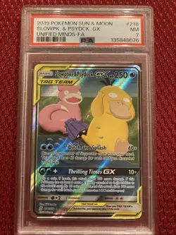 2019 Pokemon Sun & Moon Slowpoke Psyduck GX Unified Minds -FA #218 PSA 7 NM - Image 1