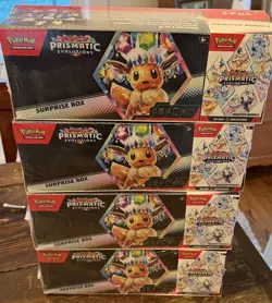 Pokemon Prismatic Evolutions Sam’s Surprise Box + Booster Bundle Sealed x4 Lot - Image 1