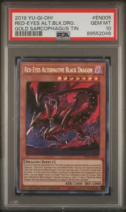 2019 YU-GI-OH! GOLD SARCOPHAGUS TIN RED-EYES ALTERNATIVE BLACK DRAGON PSA 10 - Image 1