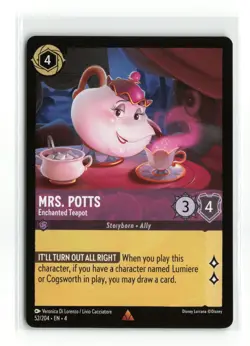 MRS. POTTS 52/204 RARE NON FOIL DISNEY LORCANA NM - Image 1