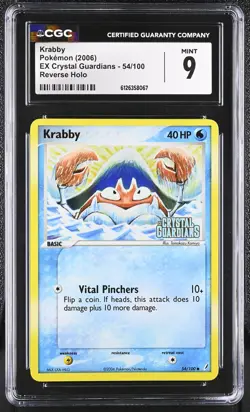 CGC 9 Krabby 2006 EX Crystal Guardians 54/100 Reverse Holo STAMPED Pokemon Card - Image 1