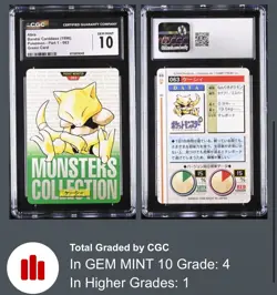 CGC 10 1996 Pokemon Japanese Bandai Carddass Part 1 Green Card Abra #063 • P4 - Image 1