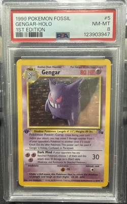 1999 Pokemon TCG Gengar Fossil Holo #5/62 1st Edition PSA 8 - Image 1